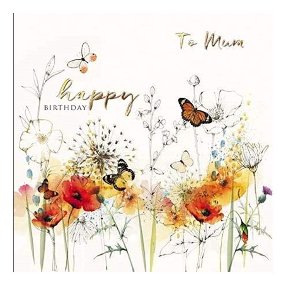 Greeting Card (PH5298) - Birthday - Mum - Poppies and Butterflies - Peony Rose Range - Flitter and Foil Finish