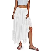 Fisoew Womens Summer Boho Maxi Skirt Casual Asymmetric High-Low Hem Flowy Bohemia Long Skirt