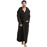 FashGudim 400g Mens Plush Robe with Hood Full Length Winter Long Luxury Hooded Bathrobe for Men Big and Tall