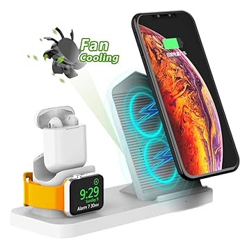 Adurei 3 in 1 Ständer für Apple Watch, iPhone und Airpods Wireless Qi Fast Charging mit Kühlung Pad Silikonstation, ungiftig 