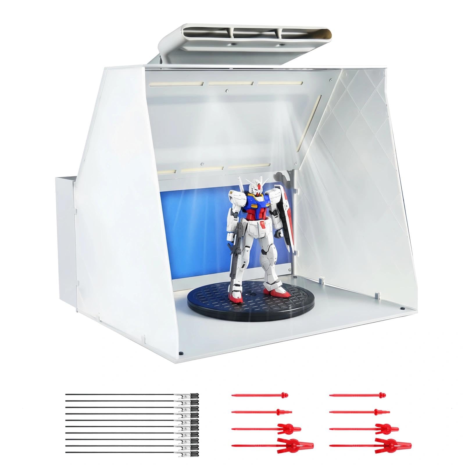 Photo 1 of HUBEST Airbrush Spray Booth Airbrush Paint Booth,Adjustable Powerful Fan and 4 LED Lights,3-layerFilter with 7.5"Turntable,16PCS Alligator Sticks Airbrush Booth for Painting Model Craft DIY