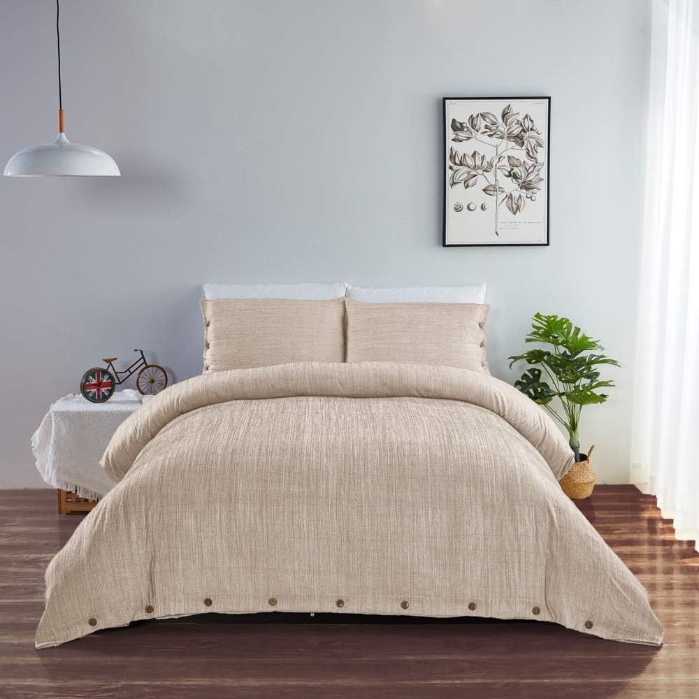 VOLIMO Cover Set 3 Pieces Ultra-Soft Washed Microfiber Hypoallergenic Button Closure Duvet Cover Set - Queen Size