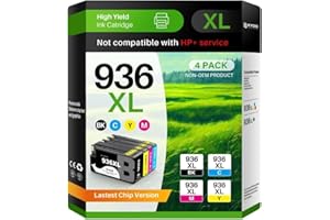 [with CHIP] 936XL Ink Cartridges Combo Pack (BK/C/M/Y) Compatible Replacement for HP 936 XL Ink Cartridges Work with Officeje