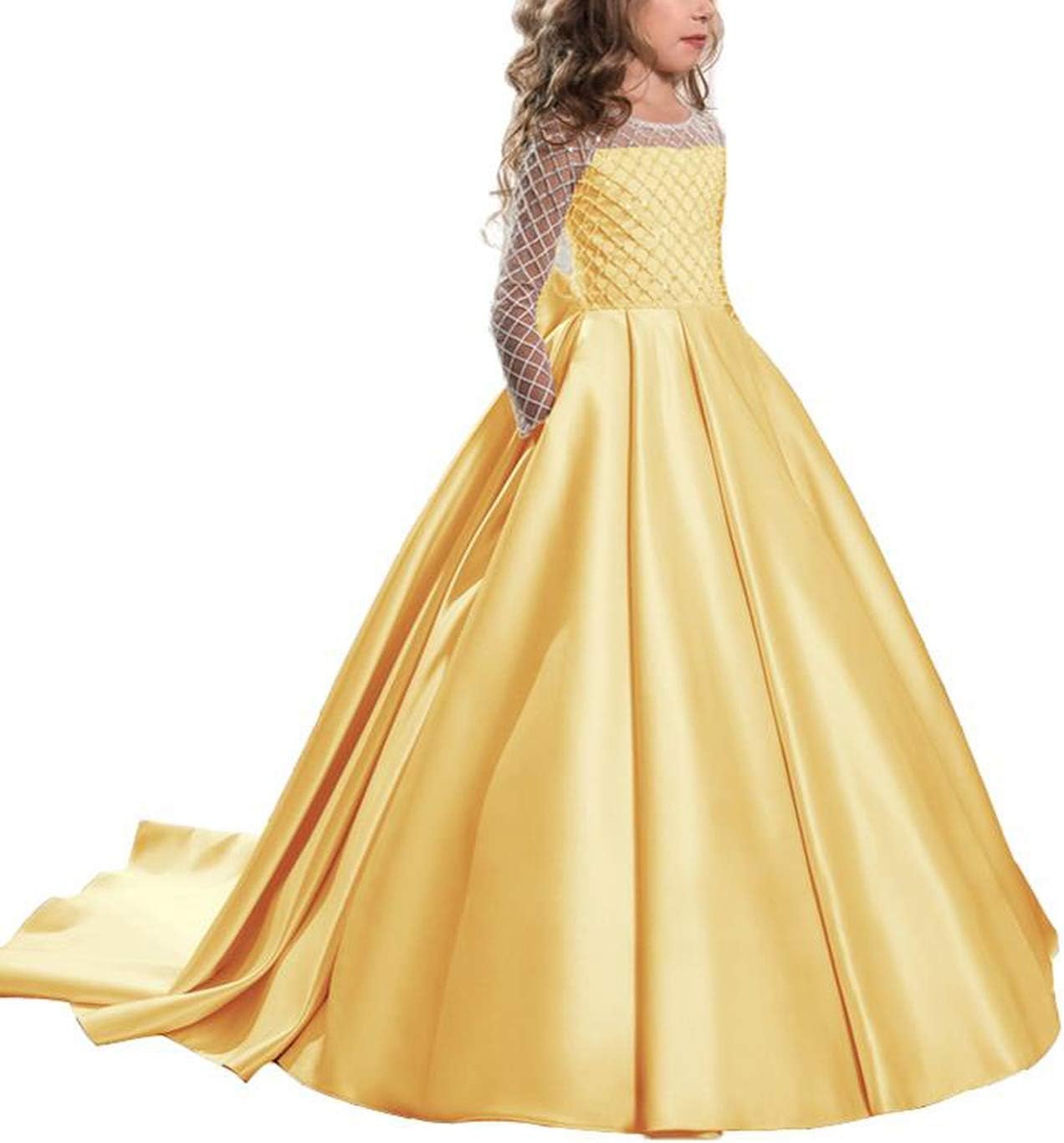 Girls Dress Long Sleeve Party Dress Elegant Wedding Dress for Girls Kids Princess Dress