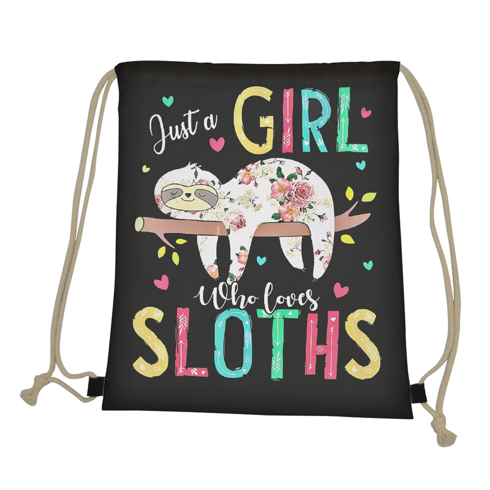 HUGS IDEA Just A Girl Who Loves Sloths Drawstring Gym Bags, Draw Backpack for School Lightweight Gym Sackpack Daypack for School