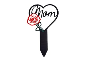 Tugaizi Metal Mom Memorial Grave Marker, Heart Shaped, Red Rose, Garden Decor