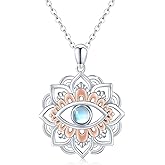 CUOKA MIRACLE Lotus Eye Necklace for Women Moonstone Evil Eye Lotus Protection Pendant 925 Sterling Silver Lotus Necklace Lotus Flower Charm Jewelry for Birthday Halloween for Women Men Teen