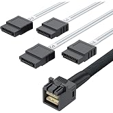 10Gtek MiniSAS HD SFF-8643 Breakout to 4xSATA Cable, 0.5m/1.6ft | for Server JBOD/Storage Tray &amp; SAS RAID Controller Compatibility