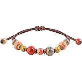 MINACHI Bohemian Colorful Ceramic Bead Adjustable Leather Bracelet, Boho Hippie Summer Jewelry Gift for Women
