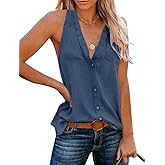 Uincloset Women's Summer Sleeveless V Neck Denim Tank Tops Casual Loose Button Down Shirts