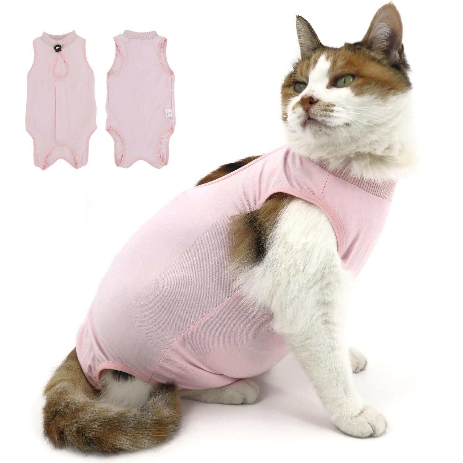 Photo 1 of QIYADIN Cat Recovery Suit, Surgical Recovery Clothes for Abdominal Wound or Skin Disease, Cats Onesie After Surgery and Spay, E-Collar Alternative Pajama Suit (Pink, Medium)