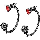Beautlace Rose Hoop Earrings Sliver/Black Gun Plated Cute Elegant Flower Earring with Birthstone Jewelry Gifts for Women KE0102