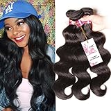 UNice Hair Brazilian Body Wave Virgin Hair 16 18 20 inches 3 Bundles, 100% Unprocessed Brazilian Wavy Human Hair Weave Extensions, Natural Black Color for African Americans Women Total 300g