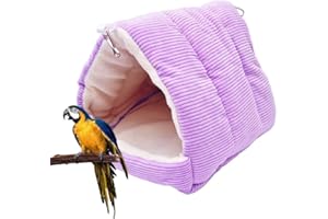 HOOPTTAY Bird Bed for Cage Winter Warm Bird Bed with Soft Plush Hanging Hammock & Hut Tent, Hideaway Sleeping Nest for Budgies, Parakeets, Cockatiels (Purple, Small)