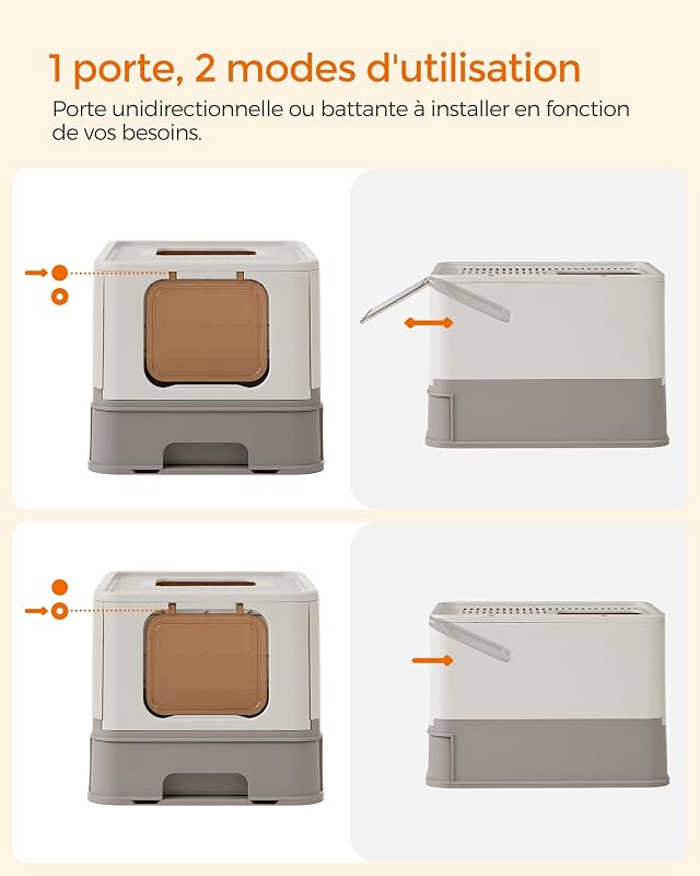 Bac à Litière Fermé XXL, Maison de Toilette, Plateau Amovible