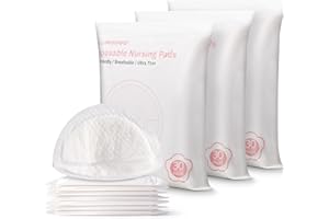 MOMSNUG Disposable Nursing Pads for Breastfeeding 90 Count, Super Absorbent & Breathable Ultra-Thin Breast Pads for Moms, Leakproof & Stay Dry Nipple Pads, Soft Design, Individually Wrapped (Day & Night Use)
