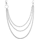 Pants Chain, Silver Pocket Chains Metal Shiny Hip Pop Layered Jeans Belt Chain with Both End Buckle for Men Women Pockets Purse Clothing DIY Jewelry Decoration