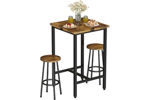 Recaceik 3 Piece Pub Dining Set, Modern bar Table and Stools for 2 Kitchen Counter Height Wood Top Bistro Easy Assemble for Breakfast Nook Living Room Small Space Restaurant, Rustic Brown 24”