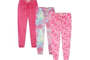 BTween Girl's 3-Pack Velour Jogger Pant Set - Solid, Tie Dye or Camo Sweatpants for Girls