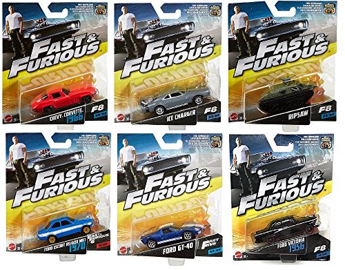Mattel Fast and Furious Die-Cast Car Set of 6 (Chevy Corvette, Ford Escort RS1600 Mk1, Ford GT-40, Ford Victoria, Ice Charger, and Ripsaw)
