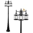 Dusk to Dawn Outdoor Lamp Post Light with 3 LED Bulbs, Triple Head Aluminum Street Light Post for Outside with Sensor, Waterproof Birdcage Pole Lighting Fixture for Backyard Garden Patio Driveway