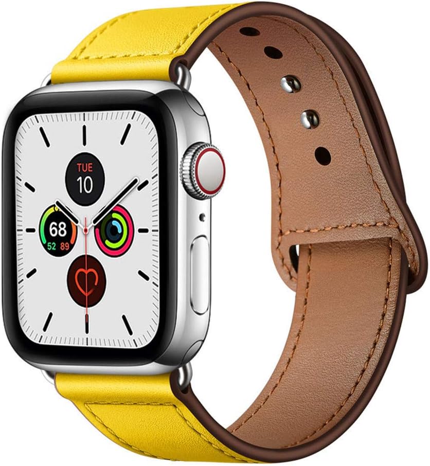 YALOCEA Compatible with Apple Watch Band 38mm 40mm, Genuine Leather Band Replacement Strap Compatible with iWatch Series 5 4 3 2 1 40mm 38mm, Lemon Yellow