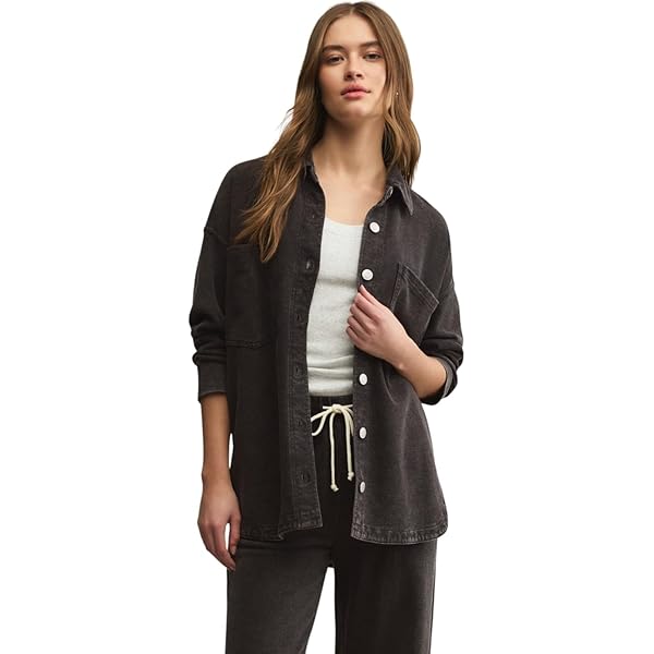 Z SUPPLY Women's All Day Knit Denim Jacket, Washed Indigo, Blue, S