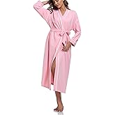 COLORFULLEAF Women's 100% Cotton Robes Lightweight Long Bathrobe Kimono Robe for Women Soft Loungewear with Pockets