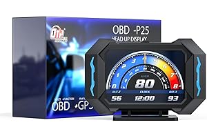 OTPerformance OTP-P25 OBD2 Gauge Car HUD Head Up Display Gauge Display Tachometer Gauge Multi-Function Digital OBDII GPS Speedometer Car Speed MPH Altitude Driving Direction Slope Meter Universal All