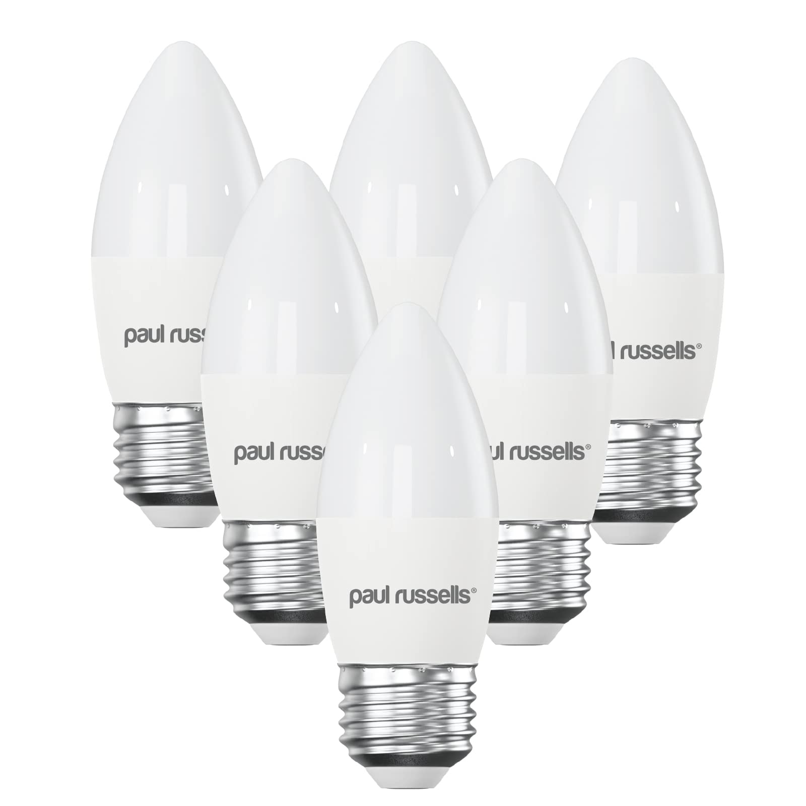 paul russells LED Light Edison Screw E27, 60watt Equivalent, 6.5W 806LM LED Bulbs, 2700K Bright Warm White, Frosted C35 ES Candle Energy Saving Non-Dimmable Chandelier Lightbulbs, Pack of 6