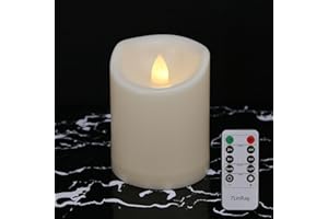 7LinRay 3" x 4" Single Flickering Flameless Candles with Remote and Timers, Waterproof Outdoor Indoor Battery Operated LED Pillar Candles for Home/Wedding Decor, Ivory Plastic, Won't Melt
