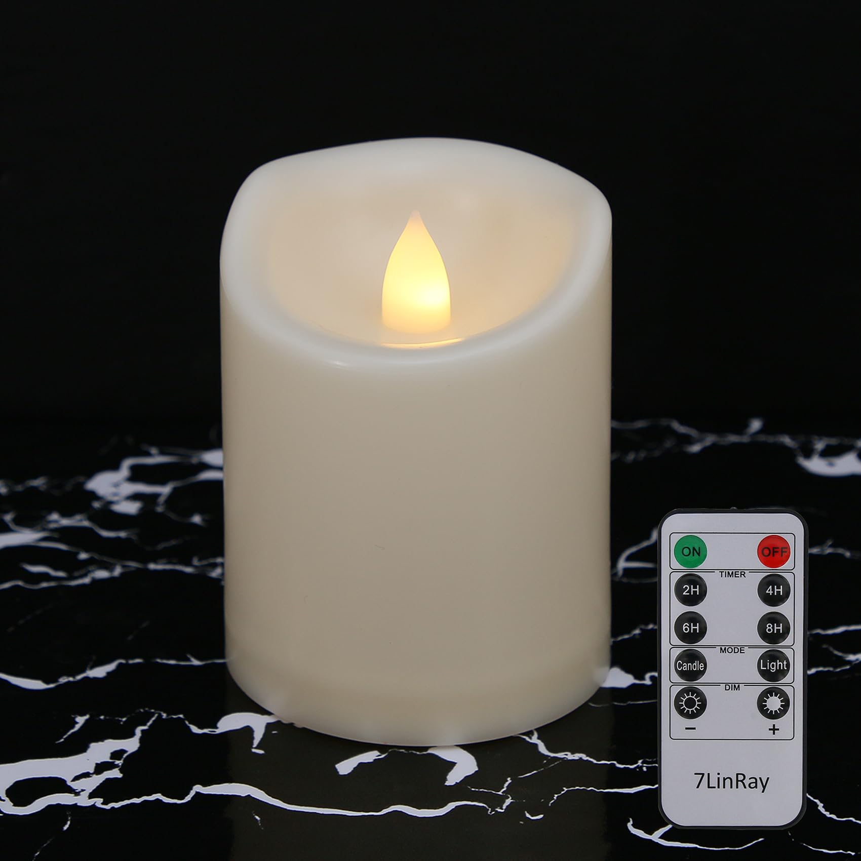 Photo 1 of 7LinRay 3" x 4" Single Flickering Flameless Candles with Remote and Timers, Waterproof Outdoor Indoor Battery Operated LED Pillar Candles for Home/Wedding Decor, Ivory Plastic, Won't Melt