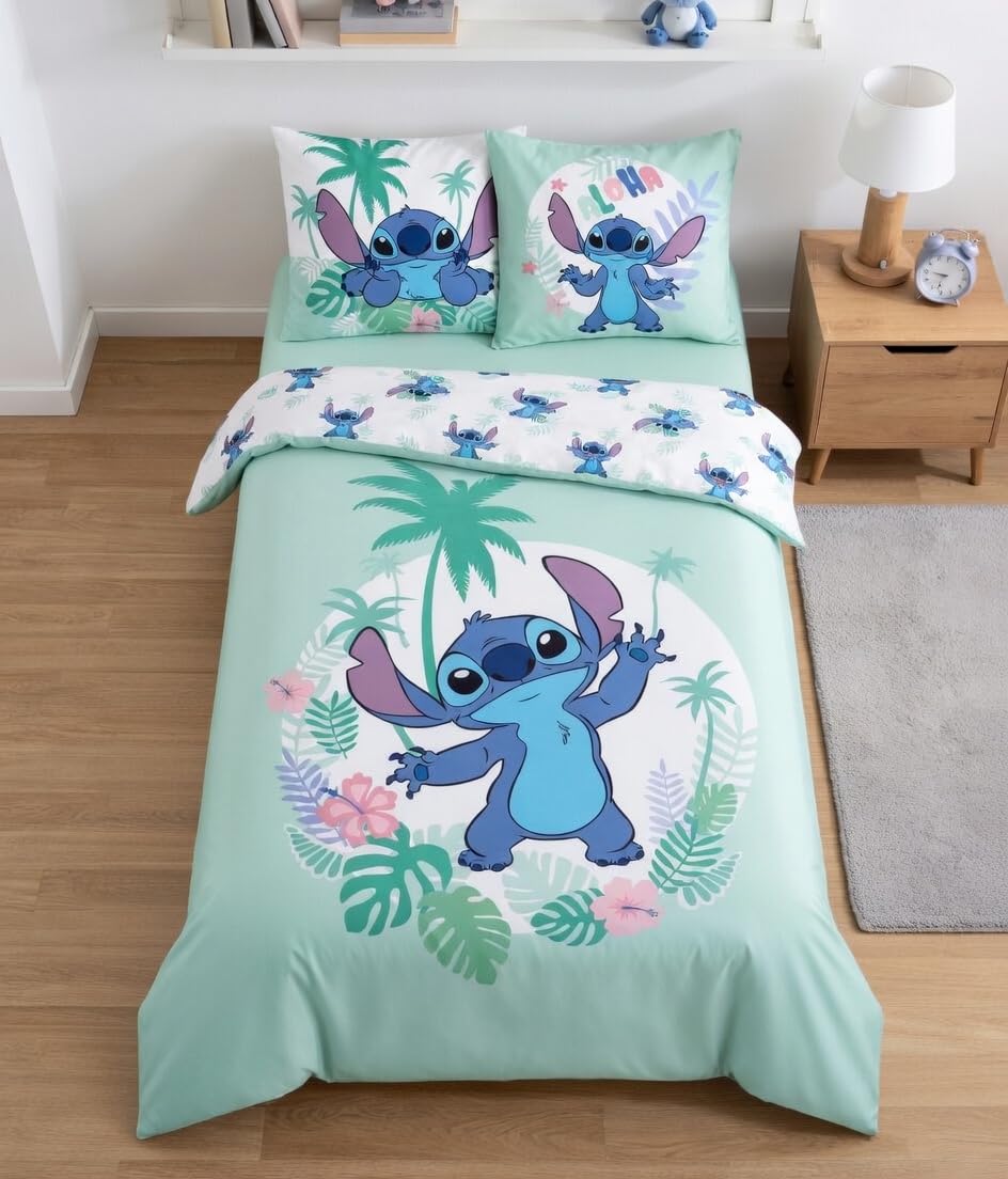 Stitch Hawaii Bedding Set, 100% Cotton, Reversible Duvet Cover 135 x 200 cm + Pillowcase 80 x 80 cm