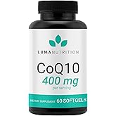 Luma Nutrition CoQ10 400mg Softgels - High-Absorption Coenzyme Q10 - Co Q-10 200mg / 400mg Per Serving - Heart Health - 60 Liquid Softgels