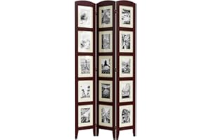 SZQINJI 3 Panel Photo Room Divider Screen, Solid Wood Divider for Room Separation for 8x10 Picture Frame Without Mat for 5x7 Photo with Mat, Walnut