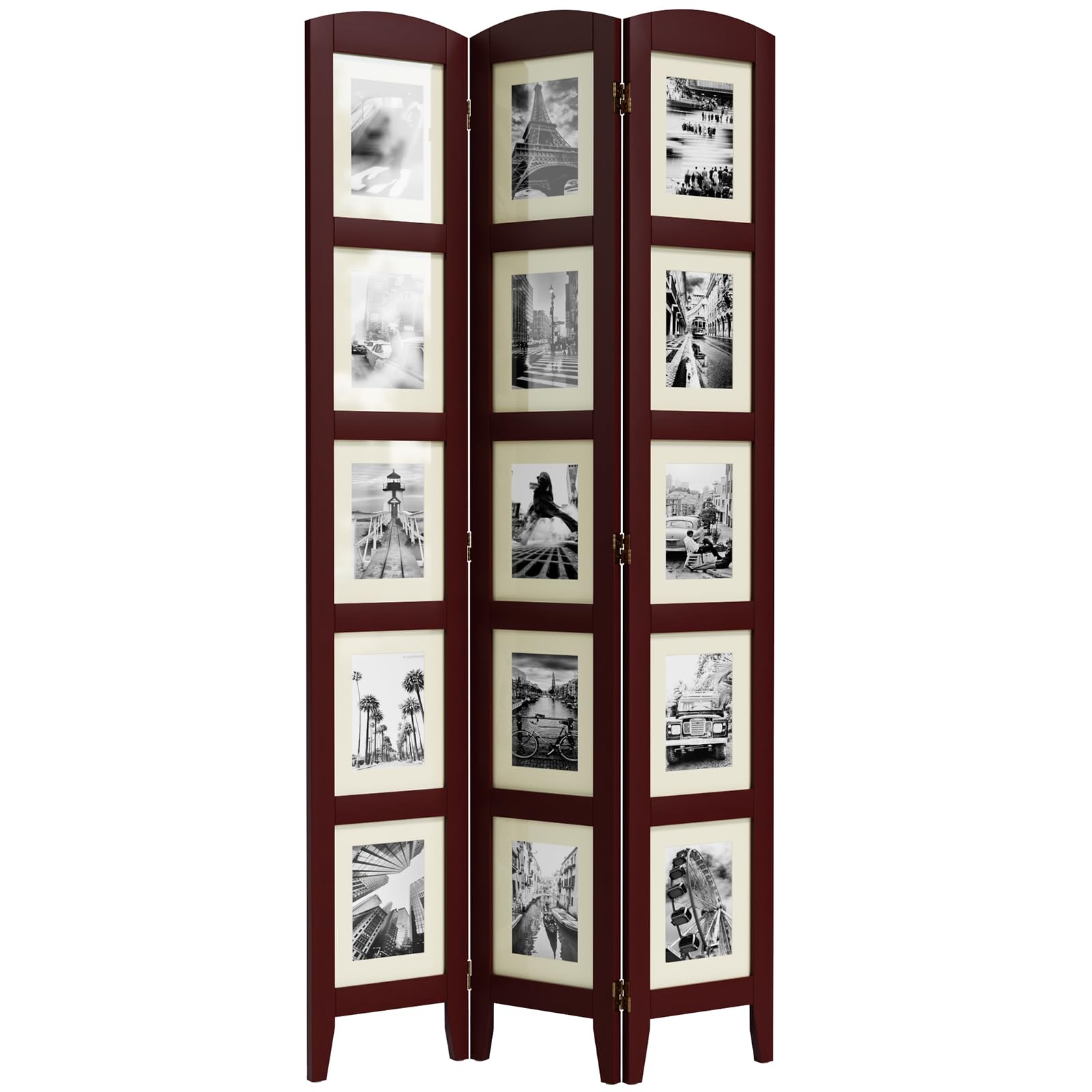 Photo 1 of **ONE GLASS BROKEN**SZQINJI 3 Panel Photo Room Divider Screen, Solid Wood Divider for Room Separation for 8x10 Picture Frame Without Mat for 5x7 Photo with Mat, Walnut