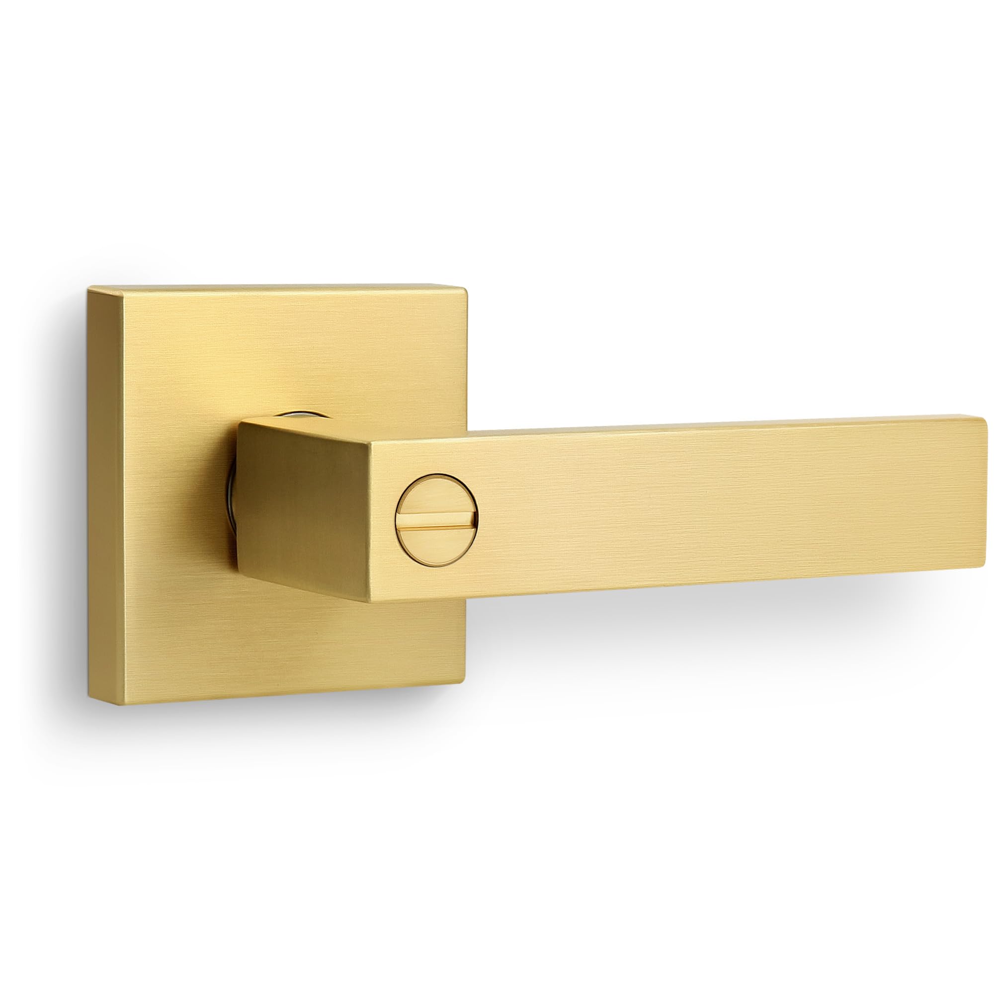 Photo 1 of LOQRON Brushed Gold Heavy Duty Privacy Door Lever with Lock, Square Design Interior Door Lever No Key, Reversible Handle for Bedroom and Bathroom Door Lock, Satin Brass