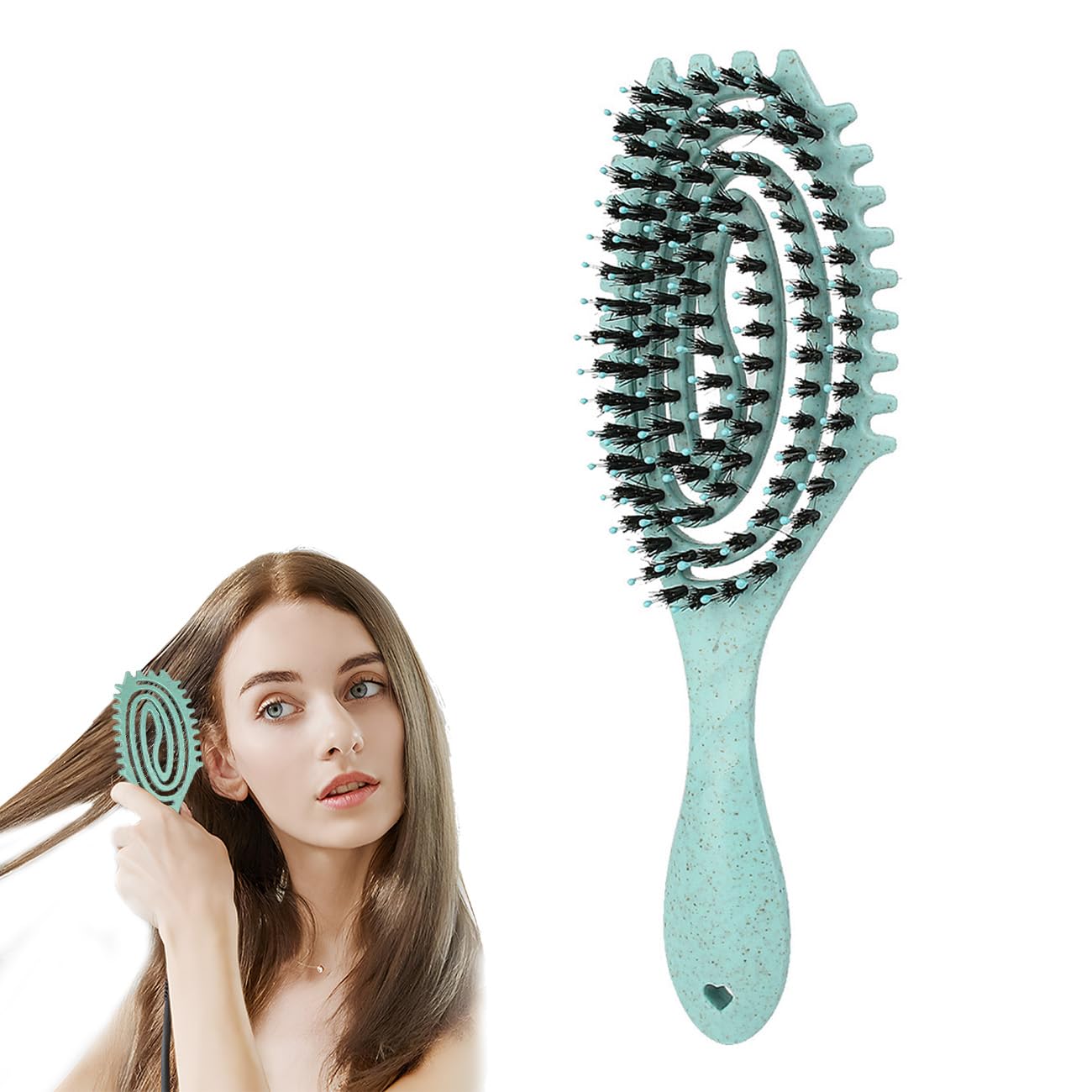 Curl Defining Brush & Detangling Hair Brush - Boar Bristle Styling Tool for Defined Curls, Reduces Pulling & Frizz, Professional Curly Hair Brush for Women and Men with Wavy, Thick Hair