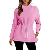 Doshoop Women's Turtleneck Sweatshirts Long Sleeve Pullover Tops Side Slit Tunic Shirts with Drawstring Waist