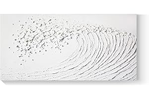 GeekMacro White Ocean Waves Painting 58x29 Large Textured Wall Art Hand Painted Canvas Artwork for Living Room Minimalist Horizontal Wall Decor
