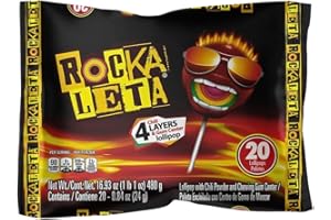 ALEBRIXES Rockaleta Candy – 20 Pack of Spicy Lollipops with Gum Center, 5 Layers of Flavor – Mexican Favorite