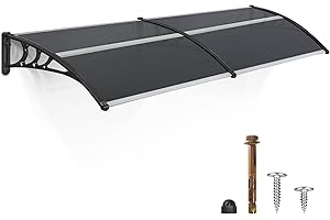 MCombo 78.2 inch Window Awning Outdoor Polycarbonate Hollow Sheet Door Patio Canopy (40''x80'',Grey Panels with Black Bracket)