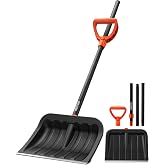 AstroAI 62" Heavy-Duty Snow Shovel, 17" Stainless Steel Blade, D-Handle | Adjustable ergonomic D-shape handle minimizes back strain, easily removes heavy snow from yard, driveway and car