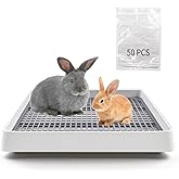MUYG Large Rabbit Litter Box for Cage,Bunny Litter Box Grate Restroom with 50 Pcs Disposable Rabbit Cage Liner Guinea Pig Litter Pan with Grate Rabbits Litter Tray Pet Toilet for Rat Ferret Hamster