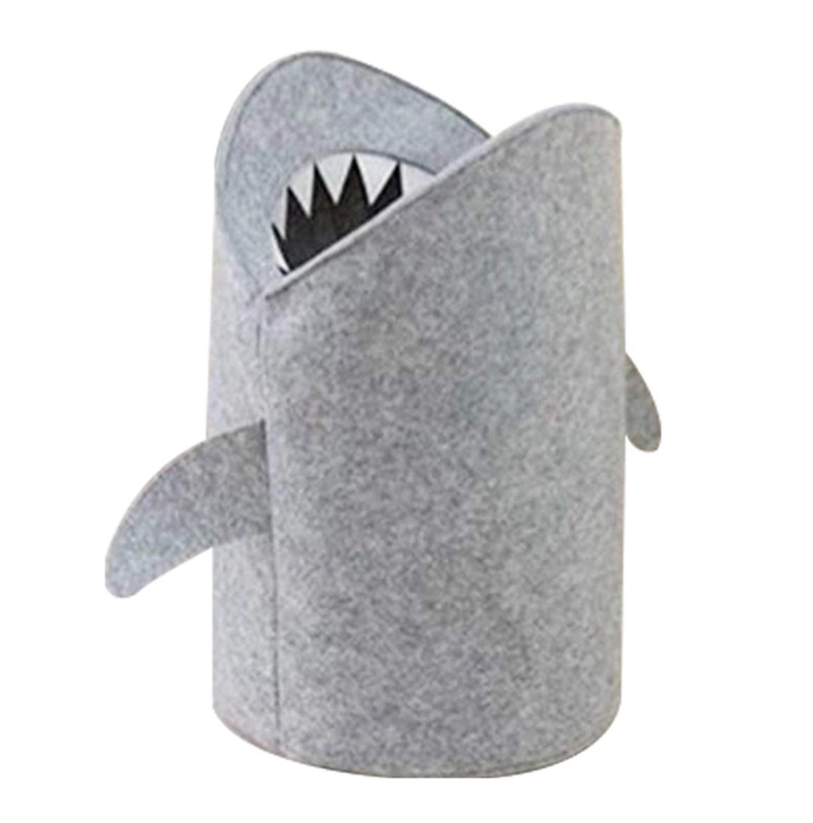 KIKOM Laundry Baskets for Kids, Cute Shark Felt Storage Basket, Soft Blanket Grey Storage Organizer for Clothes, Laundry, Books, Kids Toys, Pets (13" x 21" Medium)