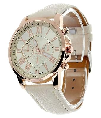 Analogue Silver Dial White Leather Women's Watch