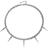 Egfyqzbryn Silver Punk Spiked Chokers Necklaces Rivet Goth Necklaces Chokers with Spikes and Chain Streetwear jewelry Hard Rock Style Men Women Party Night Club Costume Accessories