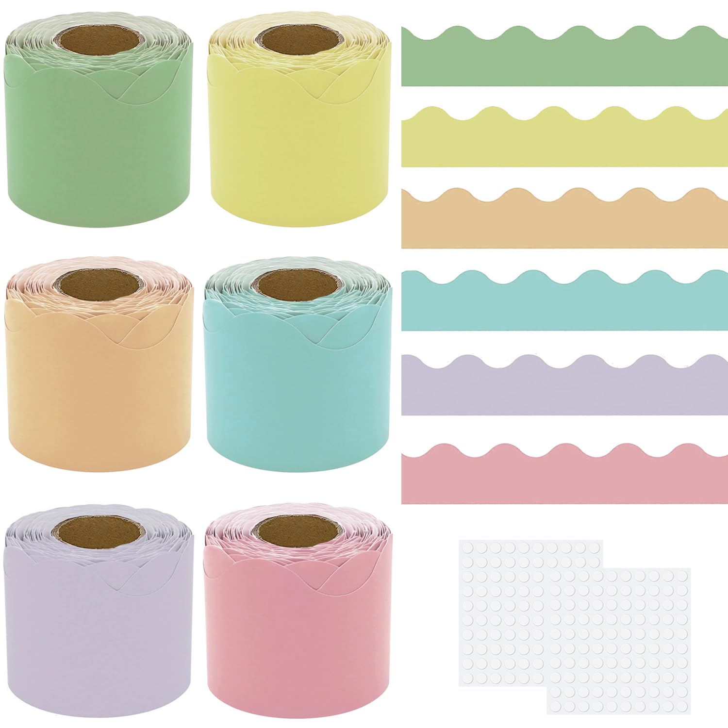 Wonninek Border Rolls Back-to-School 6Colors 60M, Display Borders for School Classroom Decorations, Displays Border Rolls Backing Paper for Wall Displays School Colorful