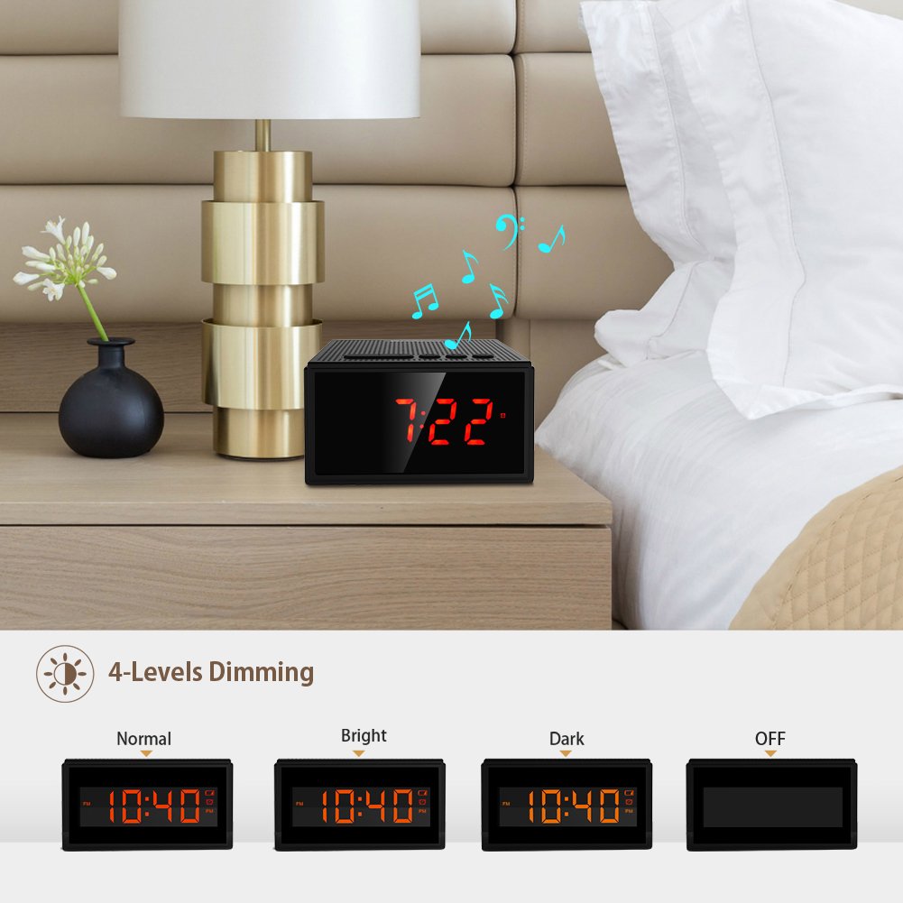 Radiowecker Digitaler Wecker Bluetooth Lautsprecher - Dimmbare LED Funkuhr mit 2*Dual Alarm,Kabellose Speaker mit Bass,FM Radio/Aux/Micro SD,Bluetooth V4.2 mit Mikrofon für iPhone,Android,iPad