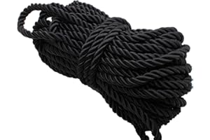 PAMIR TONG Black 5mm Twisted Satin Cord for Crafts 10 Yards Braided Decorative Cotton Cords Trims Polyester Twine Cord Thick Round Fabric Rope Thread for Sewing-DIY Projects Supplies